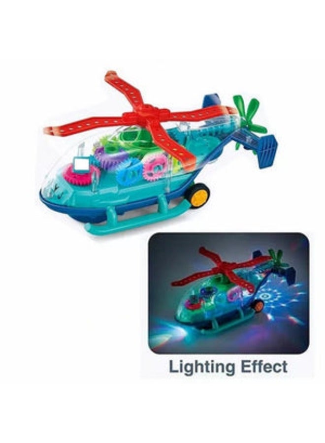 2 Pcs Transparent Helicopter Toy Battery Operated Light & Sound Toy with Bump & Go Action