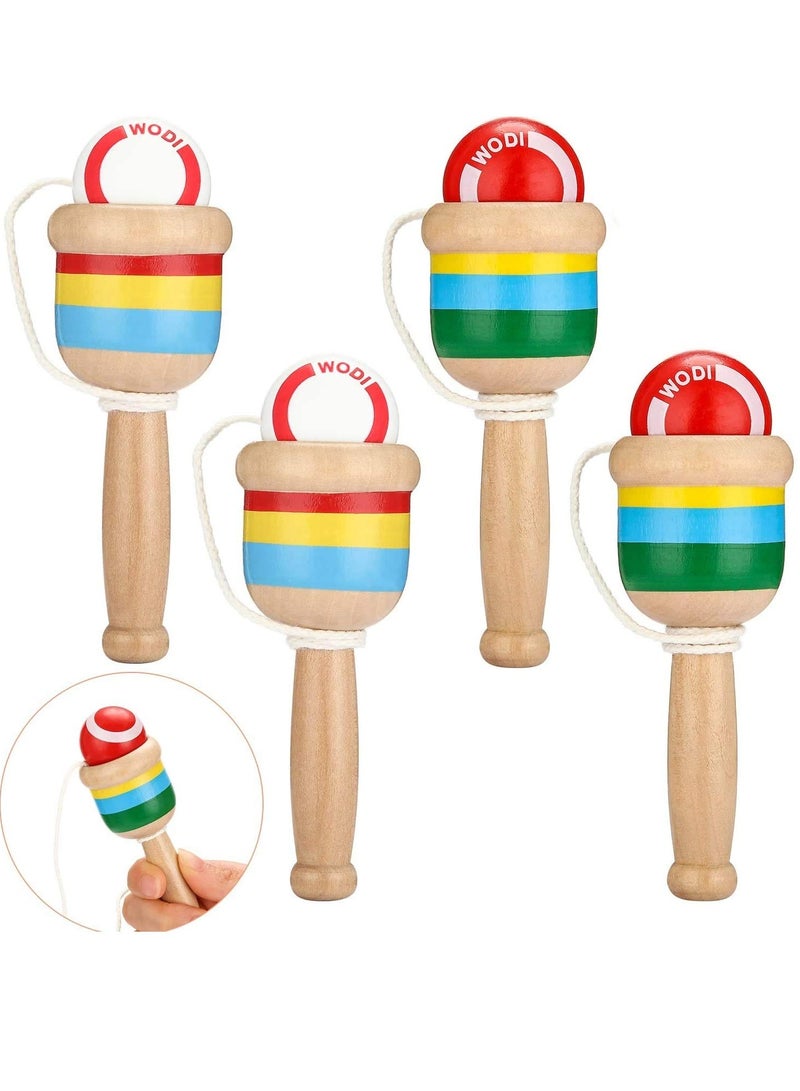 Wood Catch Ball, Cup and Ball Game, Cup Catch Ball Toys, Mini Wooden Catch Ball Hand Eye Coordination Educational Toys, White and Red (4 Pieces)