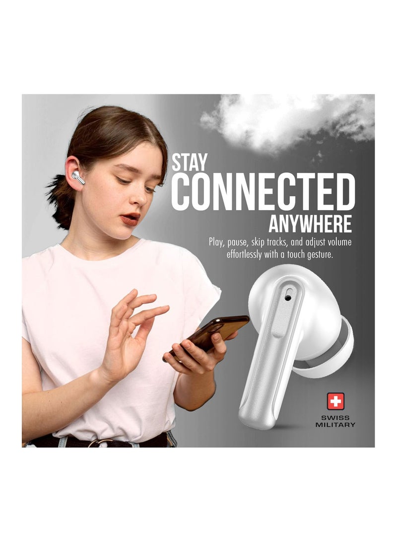 Military Victor 3 Wireless Earbuds Bluetooth With Active Noise Cancelling, ENC, 5Hr Music, Wireless Charging Case, 120Hr Standby, Compatible With iPhones, Samsung And Other Smartphones - Silver
