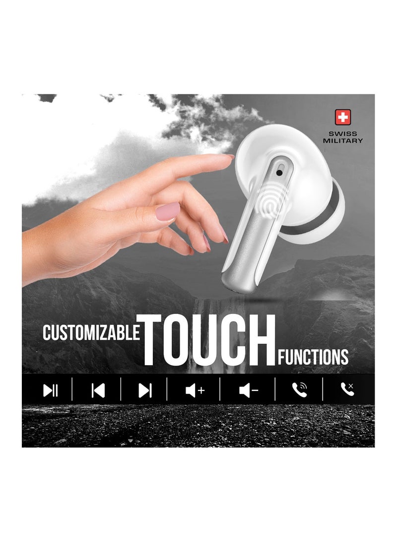 Military Victor 3 Wireless Earbuds Bluetooth With Active Noise Cancelling, ENC, 5Hr Music, Wireless Charging Case, 120Hr Standby, Compatible With iPhones, Samsung And Other Smartphones - Silver