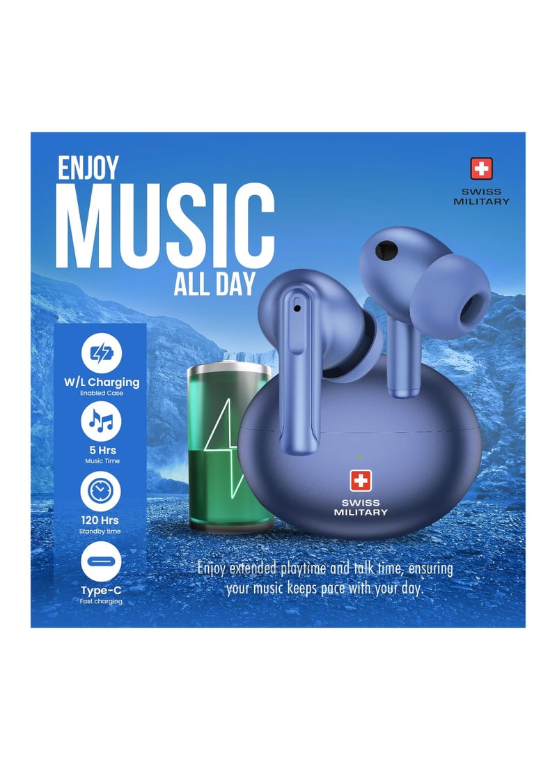 Military Victor 3 Wireless Earbuds Bluetooth With Active Noise Cancelling, ENC, 5Hr Music, Wireless Charging Case,120hr Standby, Compatible With iPhones, Samsung And Other Smartphones - Blue