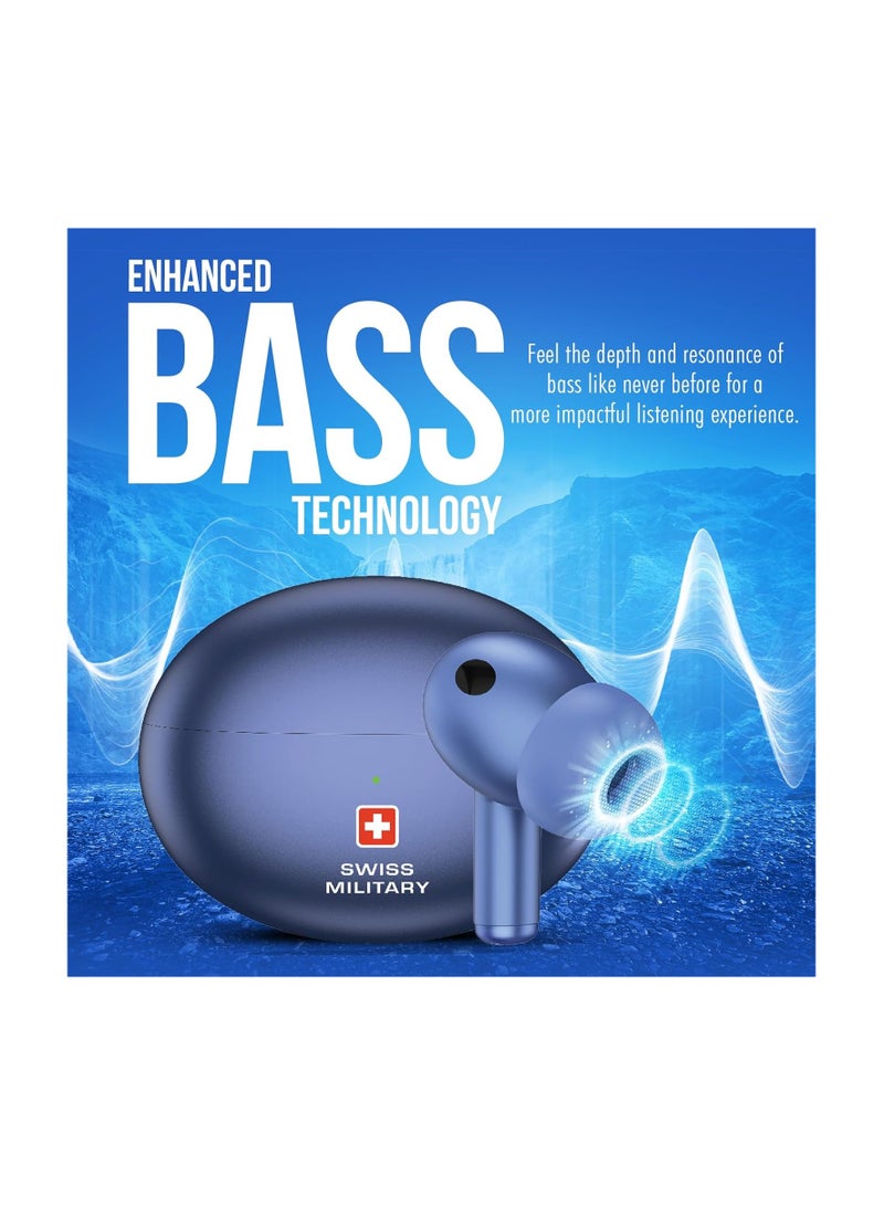 Military Victor 3 Wireless Earbuds Bluetooth With Active Noise Cancelling, ENC, 5Hr Music, Wireless Charging Case,120hr Standby, Compatible With iPhones, Samsung And Other Smartphones - Blue
