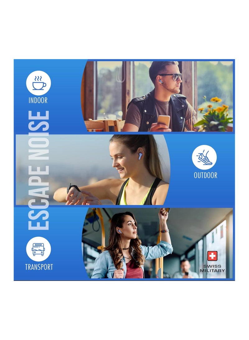 Military Victor 3 Wireless Earbuds Bluetooth With Active Noise Cancelling, ENC, 5Hr Music, Wireless Charging Case,120hr Standby, Compatible With iPhones, Samsung And Other Smartphones - Blue