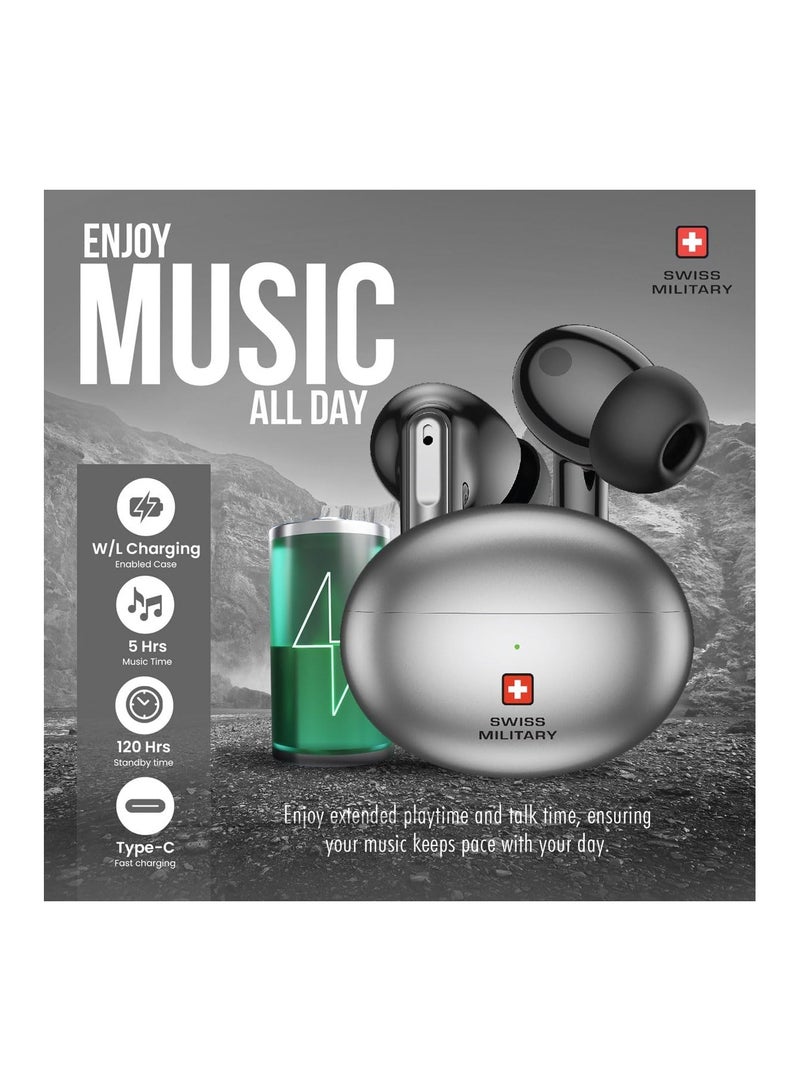 Military Victor 3 Wireless Earbuds Bluetooth With Active Noise Cancelling, ENC, 5Hr Music, Wireless Charging Case, 120Hr Standby, Compatible With iPhones, Samsung And Other Smartphones - Black