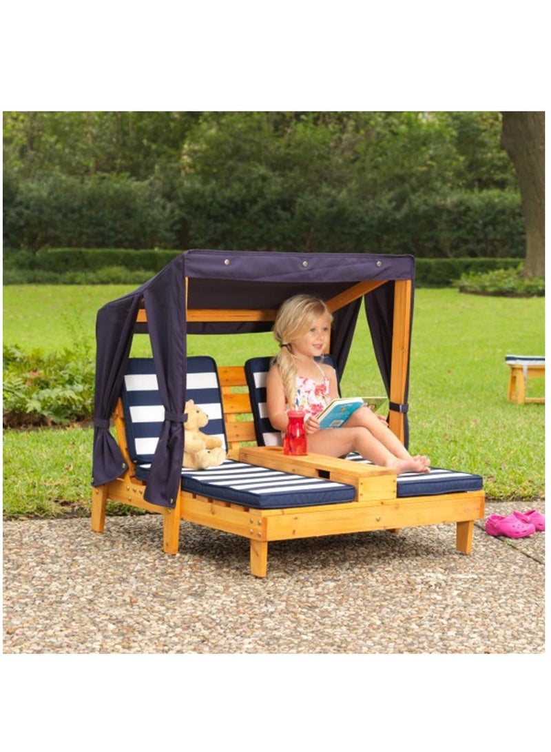 Kidkraft Double Chaise Lounge with Cup Holders - Honey & Navy