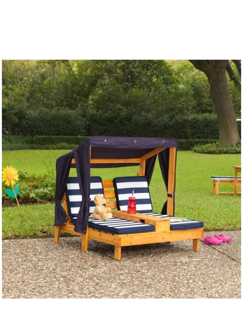 Kidkraft Double Chaise Lounge with Cup Holders - Honey & Navy