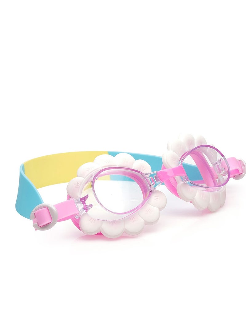 Aqua2ude White Flower-Shaped Swim Goggles for Kids - Ages 3+ - Anti Fog, No Leak, Non Slip, UV Protection - Hard Travel Case - Lead and Latex Free