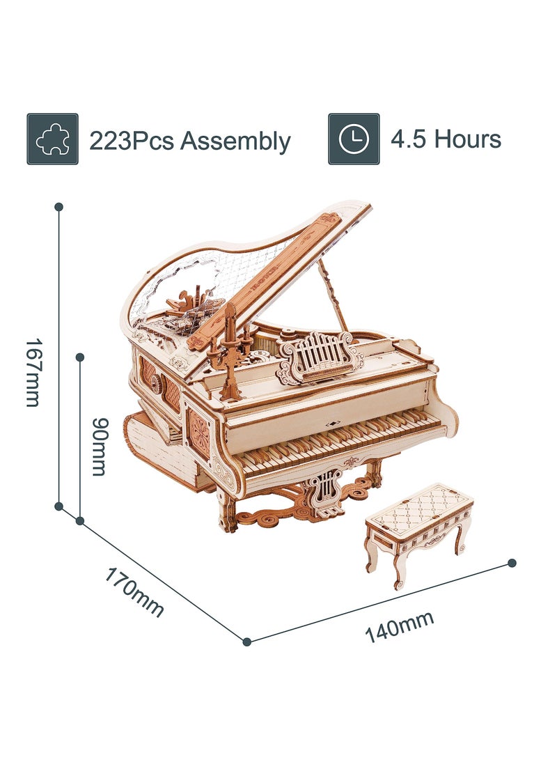 3D Wooden Model Kits for Adults 3D Puzzles Magic Piano Musical Box Mechanical Model Building Sets Crafts 3D Jigsaws 223pcs