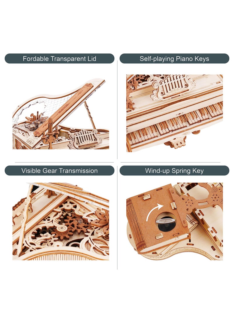 3D Wooden Model Kits for Adults 3D Puzzles Magic Piano Musical Box Mechanical Model Building Sets Crafts 3D Jigsaws 223pcs