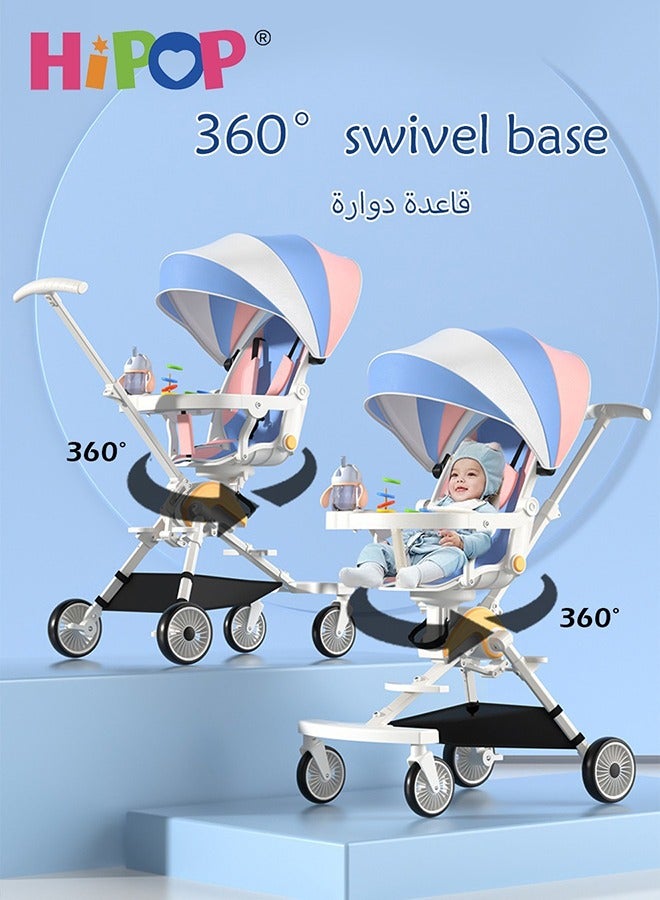2 In 1 Stroller for Infant and Kids,with Food Tray and Two Ways Rotating Seat,High Carbon Steel Sturdy Design,One Step Folding Baby Stroller
