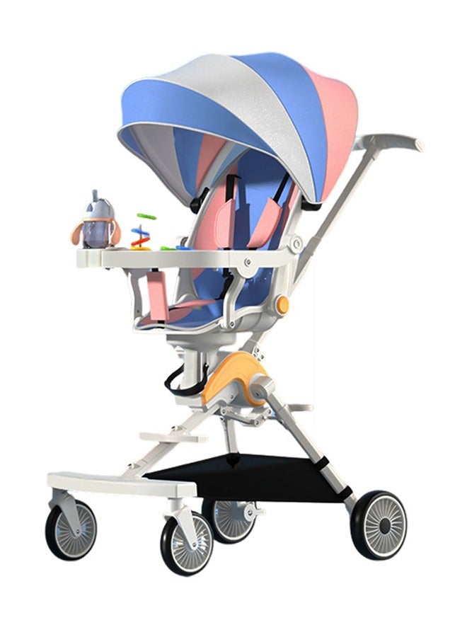 2 In 1 Stroller for Infant and Kids,with Food Tray and Two Ways Rotating Seat,High Carbon Steel Sturdy Design,One Step Folding Baby Stroller