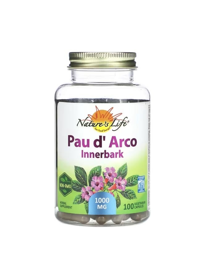 Pau d Arco Innerbark 1000 mg 100 Vegetarian Capsules 500 mg per Capsule