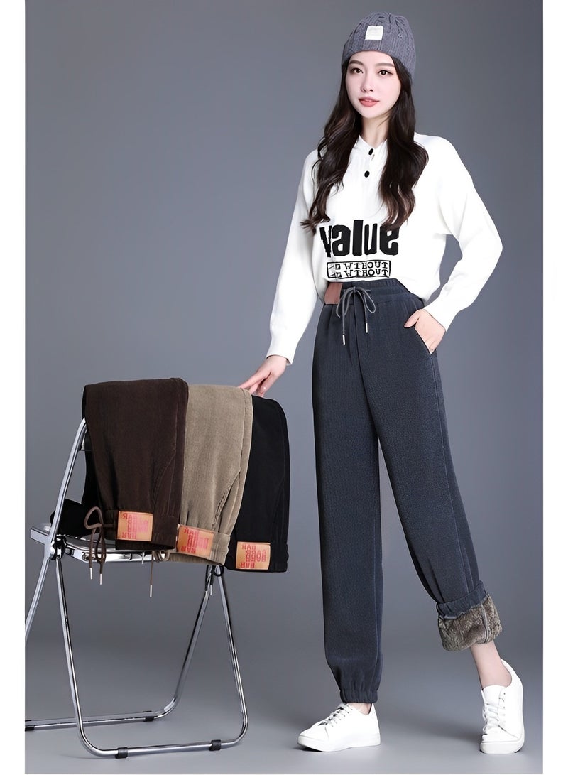 Women's Corduroy Pants Elastic Waist Trousers Vintage High Waisted Straight Leg Pants Trouser Casual Straight Leg Pleated Dress Pants