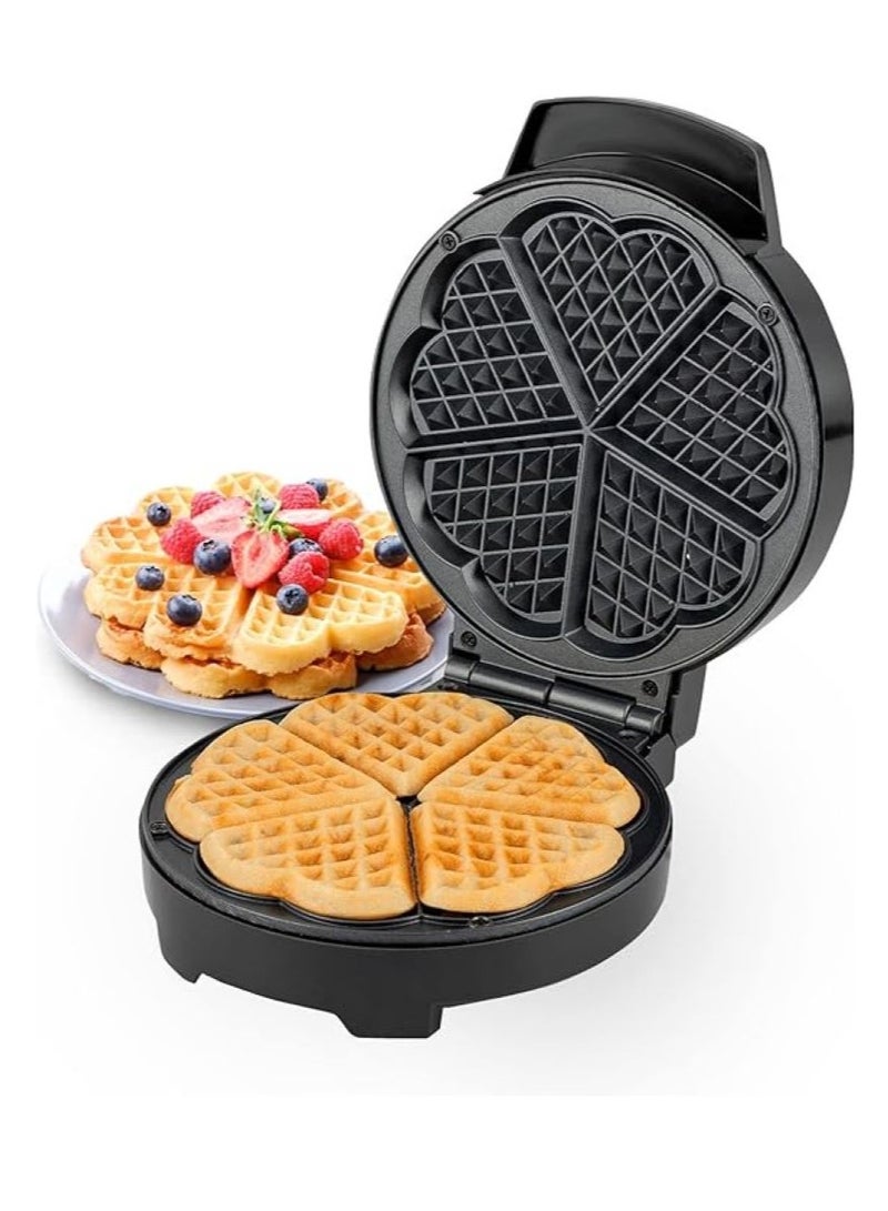 Waffle Maker – 5 Slice Heart Shaped Non-Stick Electric Belgian with Adjustable Temperature Control American Machine