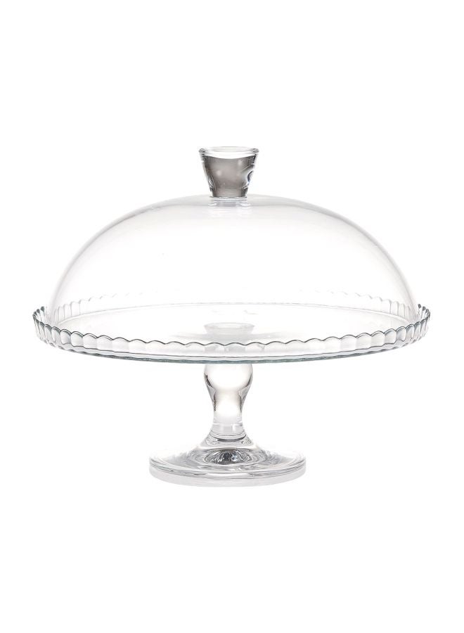 Glass Patisserie Footed Service Plate With Lid Clear 32cm