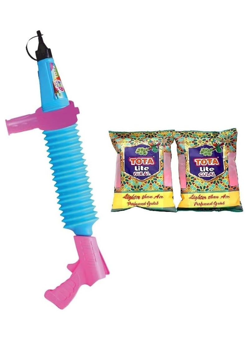 Tota Natural and Herbal AK 47 Gulal Gun with Stand for Holi 56cm | Sprays Dry Colours in Air | Holi Kit for Kids, Festivals, Celebrations with 2 Packets of Gulal Colores