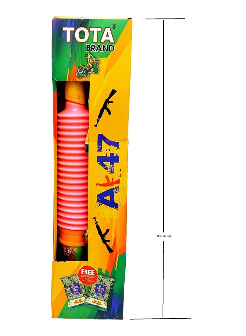 Tota Natural and Herbal AK 47 Gulal Gun with Stand for Holi 56cm | Sprays Dry Colours in Air | Holi Kit for Kids, Festivals, Celebrations with 2 Packets of Gulal Colores