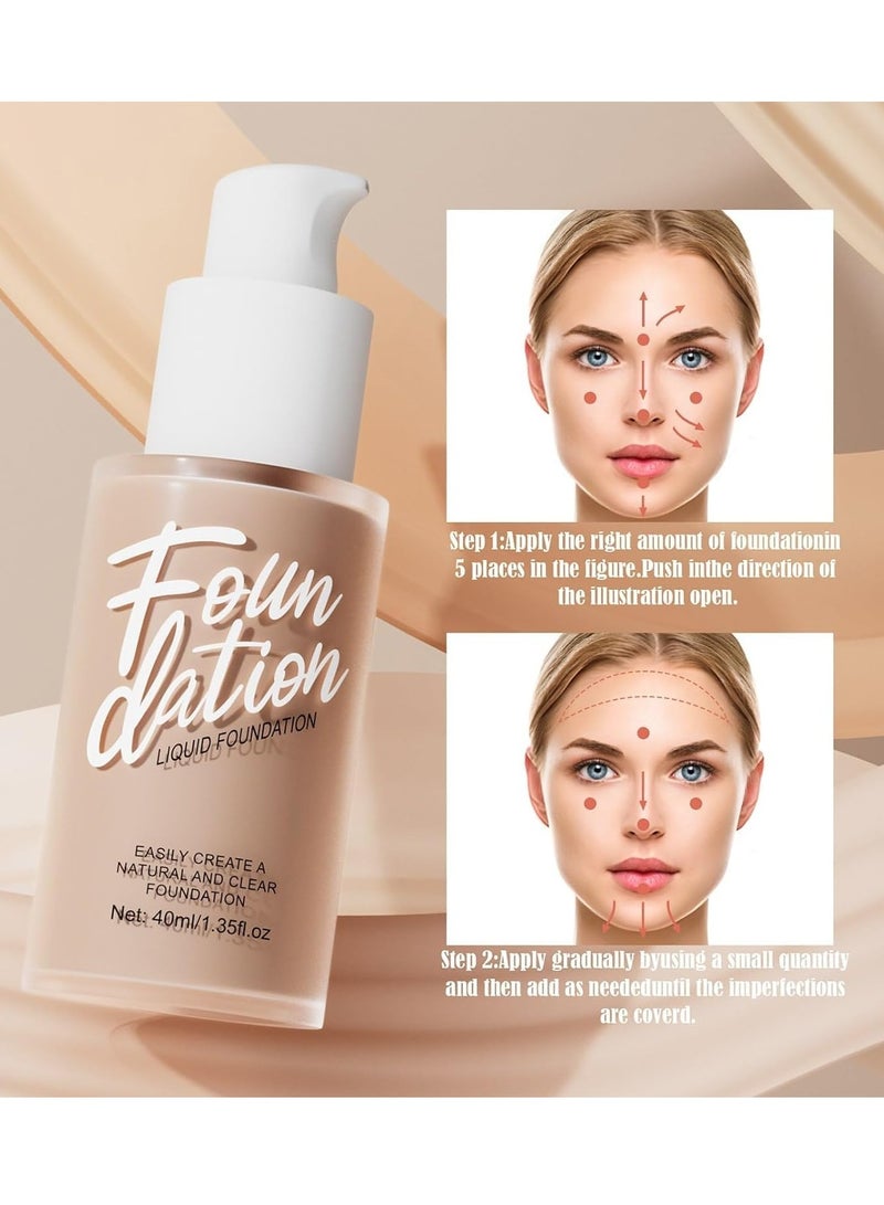 Foundation Makeup, Durable Waterproof Soft Matte Liquid Foundation, Oil Control Concealer Cream Full Coverage Foundation. (102 Nude, 40 ml)