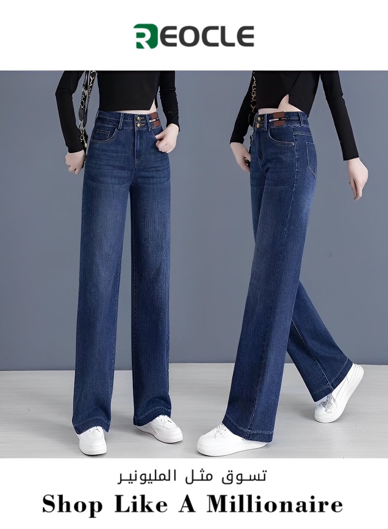 Narrow Jeans Wide Leg Straight Jeans for Women Spring and Autumn New Casual High Waist Loose Slimming Straight Pants