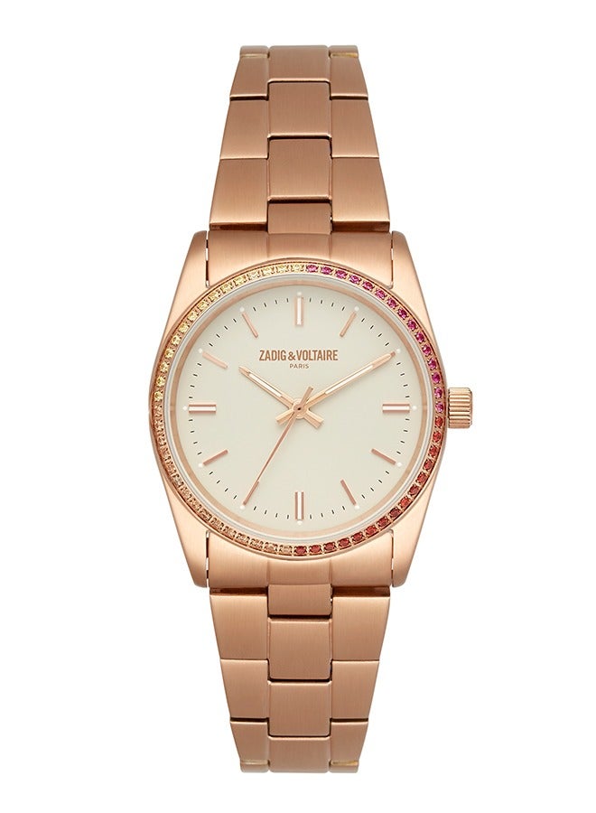 Women Zadig & Voltaire Stainless Steel Rose Gold Watch with Pink to Yellow Gradation Rhinestones - ZVF411