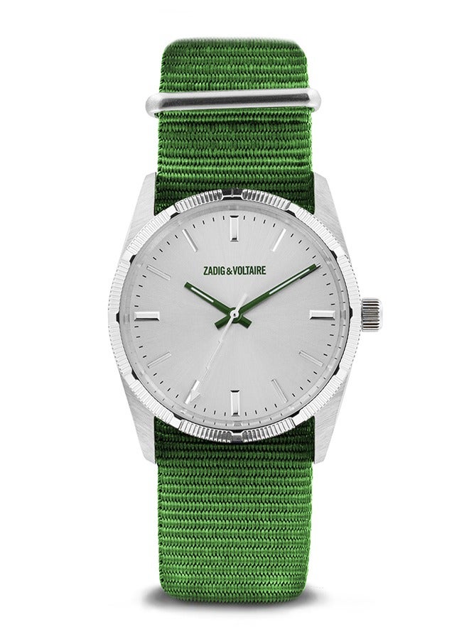 Unisex Zadig & Voltaire Green Nylon Strap Silver Watch - ZVF212