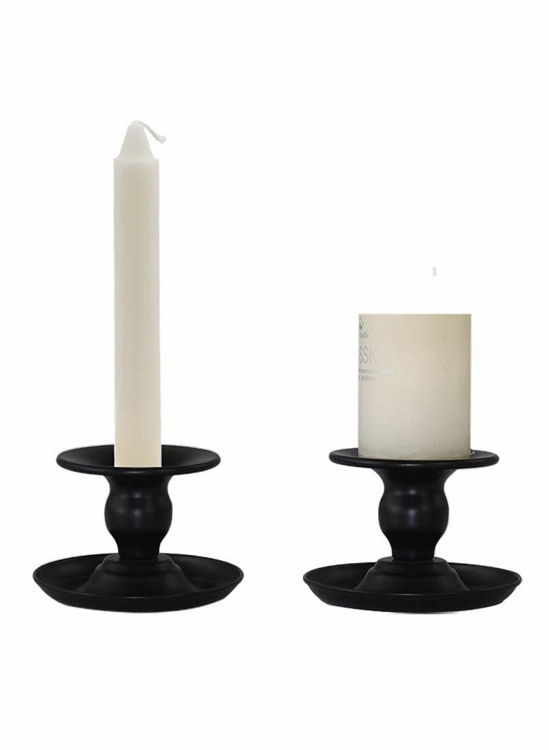 Taper Candle Holder Set, Black Retro Iron Candle Stick Holder, Candlelight Stand for Pillar Candles, Candle Stands Decorative for Weddings, Parties and Home Décor (Pack of 2)