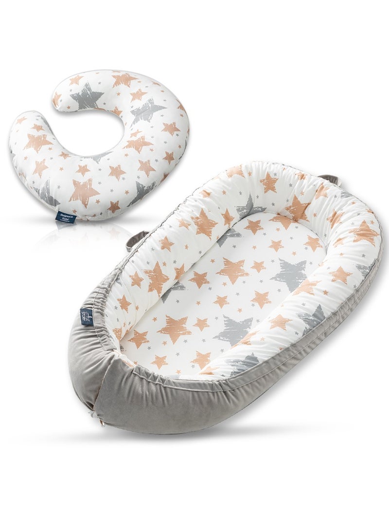 Soft Breathable Fiberfill Newborn Lounger Bed With Baby Nursing And Feeding Pillow - Galaxy