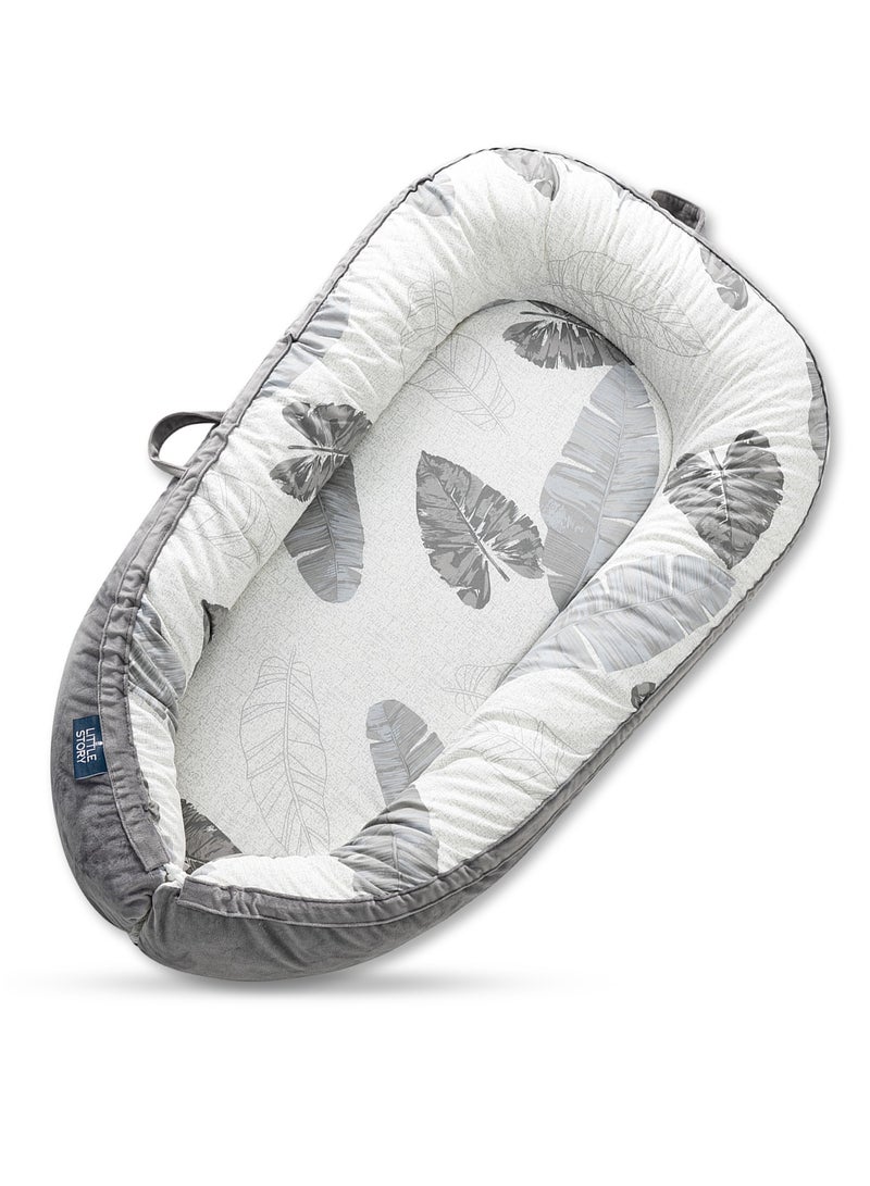 Soft Breathable Fiberfill Newborn Lounger Bed With Baby Nursing And Feeding Pillow - Leaves