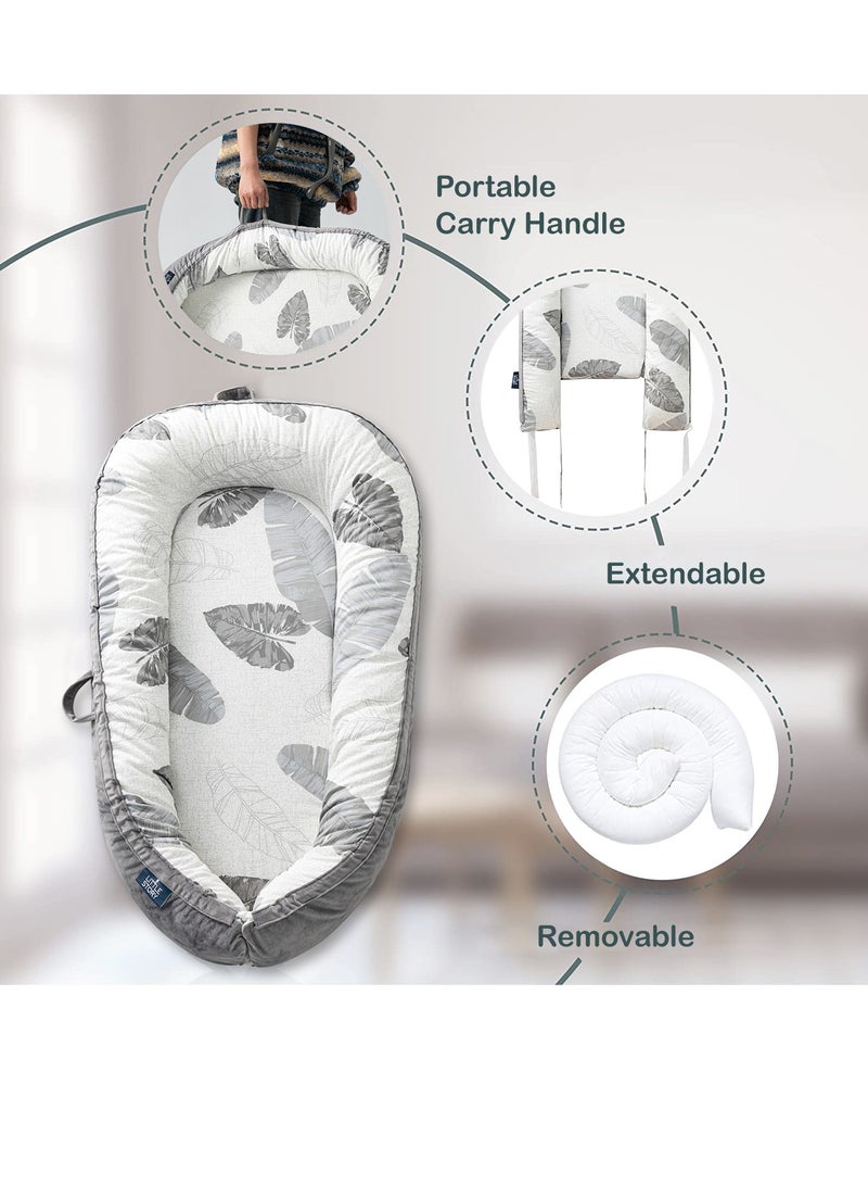 Soft Breathable Fiberfill Newborn Lounger Bed With Baby Nursing And Feeding Pillow - Leaves
