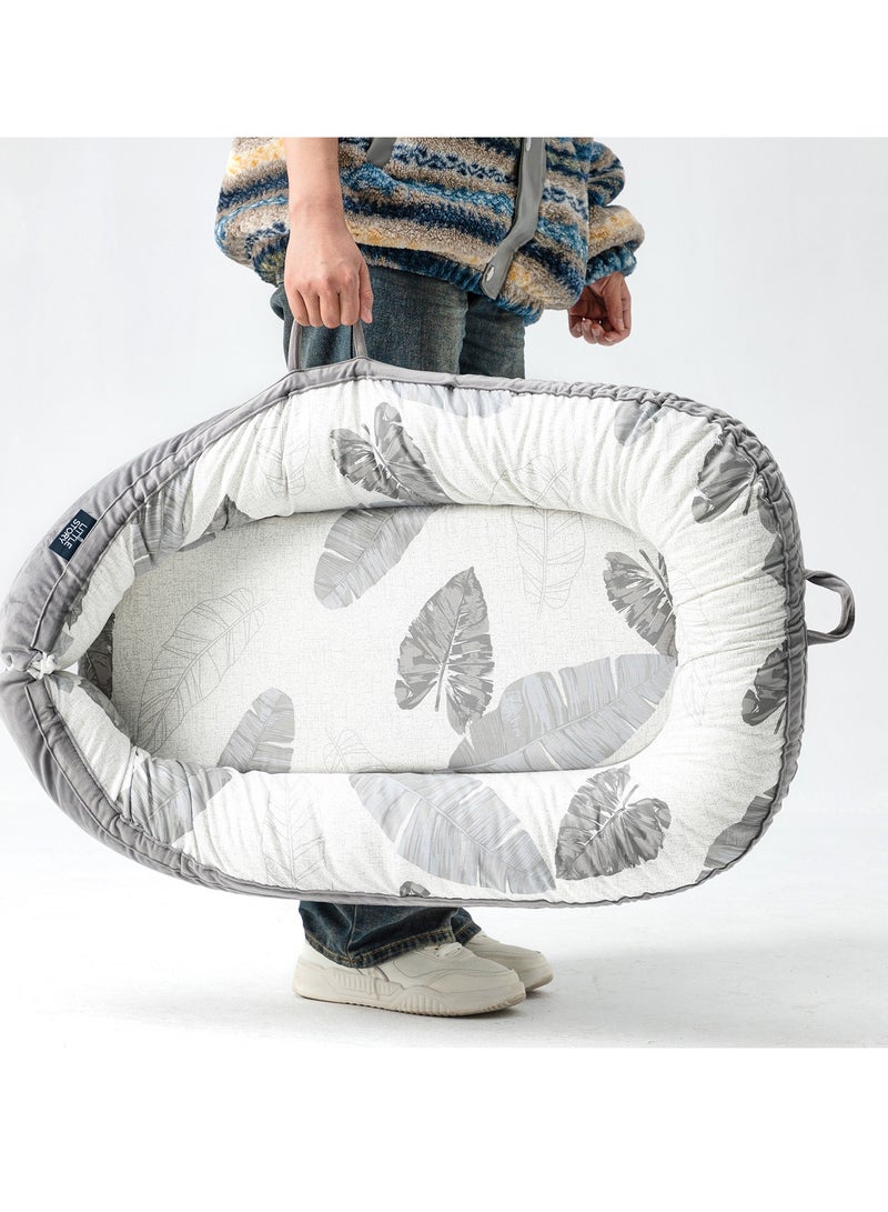 Soft Breathable Fiberfill Newborn Lounger Bed With Baby Nursing And Feeding Pillow - Leaves