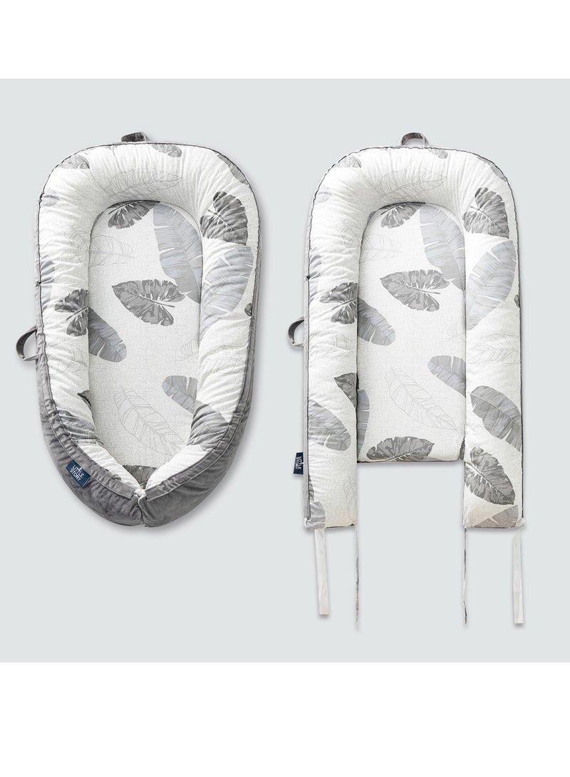 Soft Breathable Fiberfill Newborn Lounger Bed With Baby Nursing And Feeding Pillow - Leaves