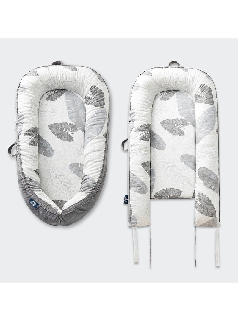 Soft Breathable Fiberfill Newborn Lounger Bed With Baby Nursing And Feeding Pillow - Leaves