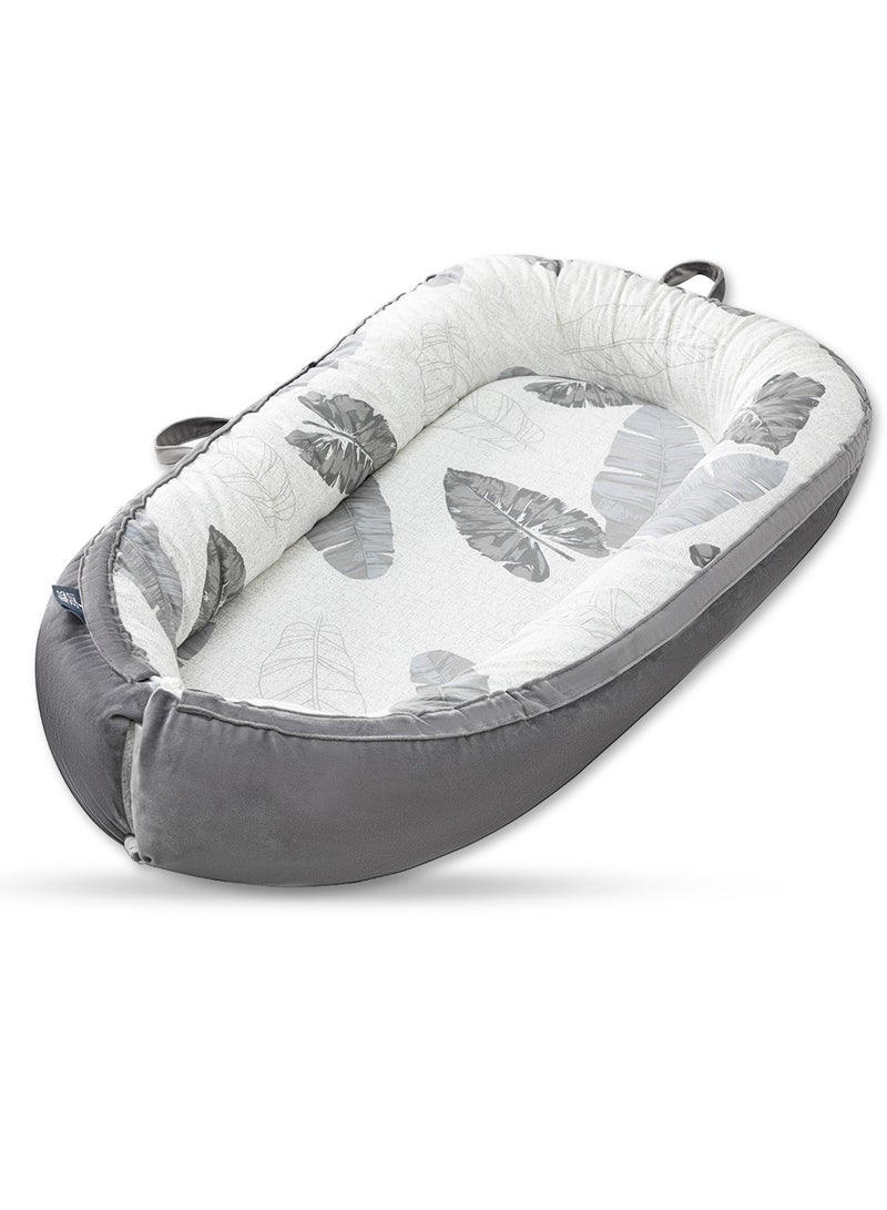 Soft Breathable Fiberfill Newborn Lounger Bed With Baby Nursing And Feeding Pillow - Leaves