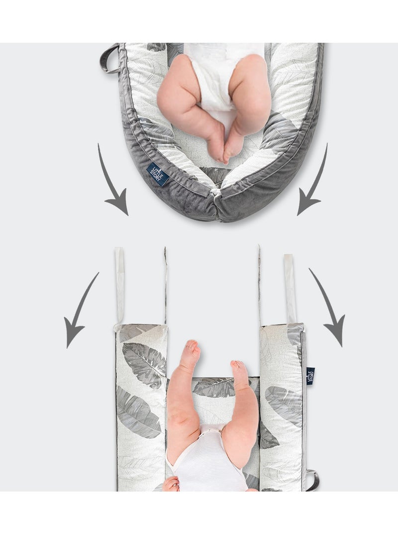 Soft Breathable Fiberfill Newborn Lounger Bed With Baby Nursing And Feeding Pillow - Leaves