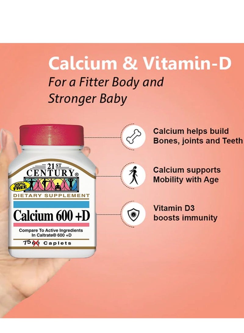 Calcium 600+Vitamin D Caplets 75'S