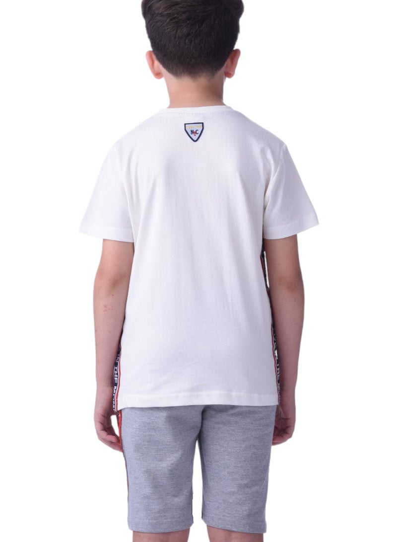 Senior Boys (Youth/Teens) 2 piece set T-Shirt & Shorts (8-14 Years)- Off-white and Grey- 100 % percent Cotton- victor and jane
