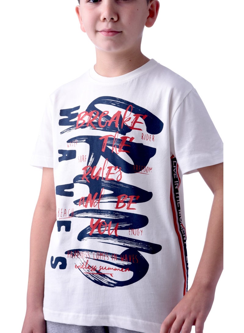 Senior Boys (Youth/Teens) 2 piece set T-Shirt & Shorts (8-14 Years)- Off-white and Grey- 100 % percent Cotton- victor and jane