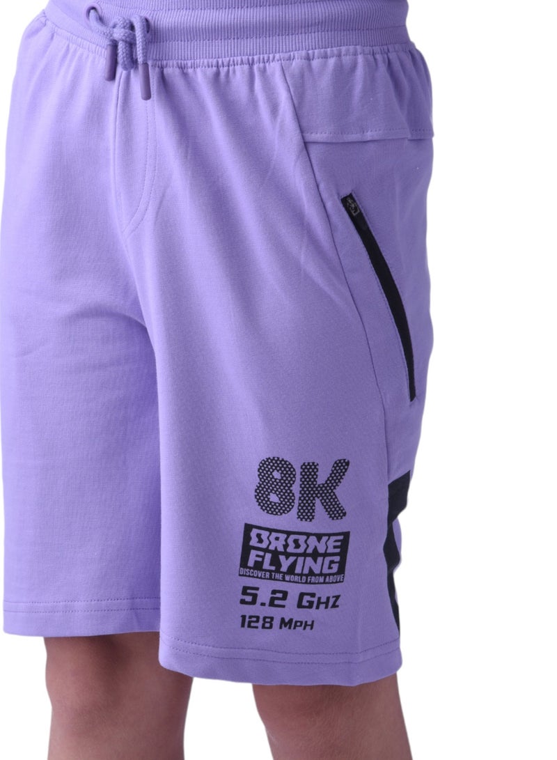 Senior Boys (Youth/Teens) 2 piece set T-Shirt & Shorts (8-14 Years)- Off-white and Lilac 100 % percent Cotton- victor and jane