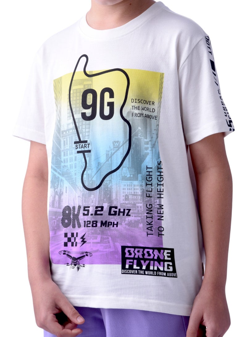 Senior Boys (Youth/Teens) 2 piece set T-Shirt & Shorts (8-14 Years)- Off-white and Lilac 100 % percent Cotton- victor and jane