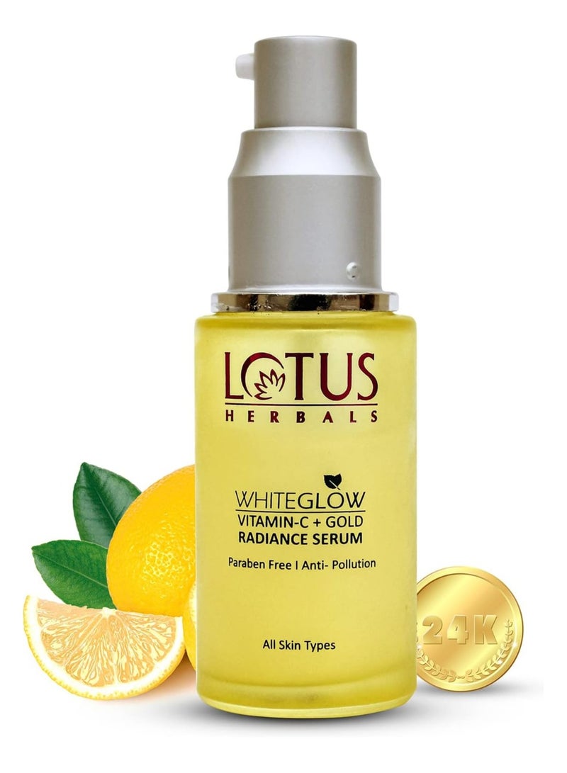 Lotus Herbals WhiteGlow Vitamin C and Gold Radiance Face Serum | For Dull & Dry Skin | Brightening & Hydrating | 30ml, Yellow