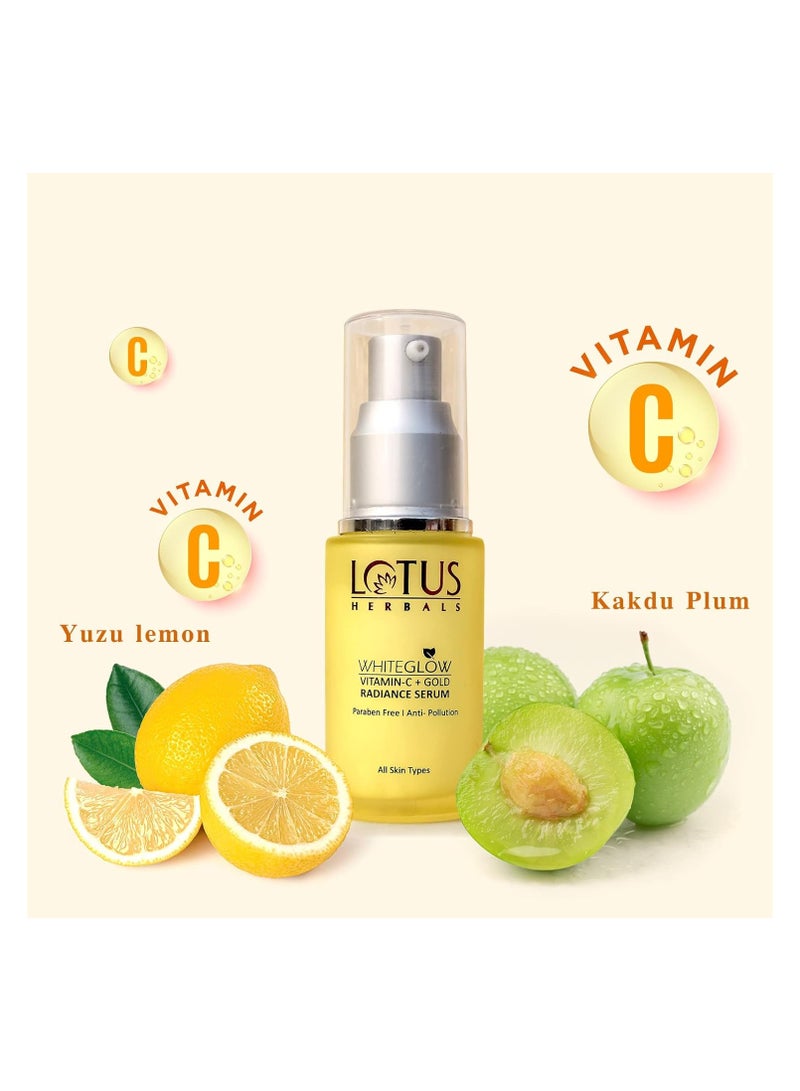 Lotus Herbals WhiteGlow Vitamin C and Gold Radiance Face Serum | For Dull & Dry Skin | Brightening & Hydrating | 30ml, Yellow