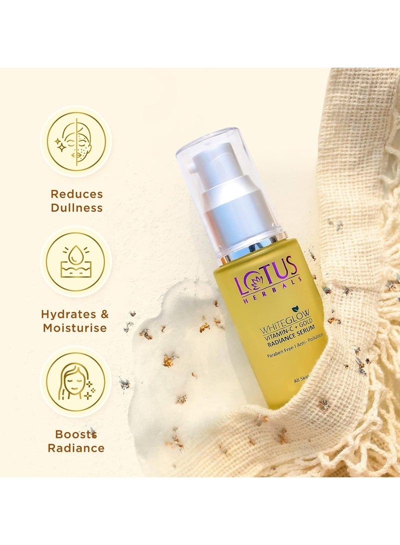 Lotus Herbals WhiteGlow Vitamin C and Gold Radiance Face Serum | For Dull & Dry Skin | Brightening & Hydrating | 30ml, Yellow