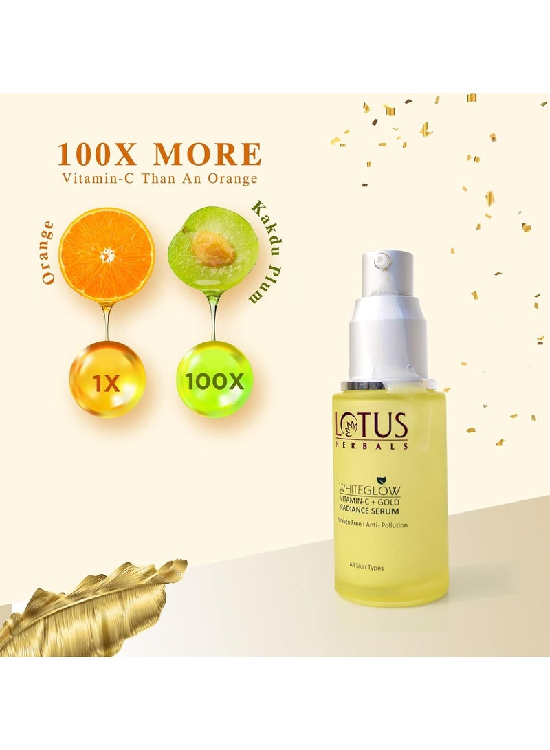 Lotus Herbals WhiteGlow Vitamin C and Gold Radiance Face Serum | For Dull & Dry Skin | Brightening & Hydrating | 30ml, Yellow