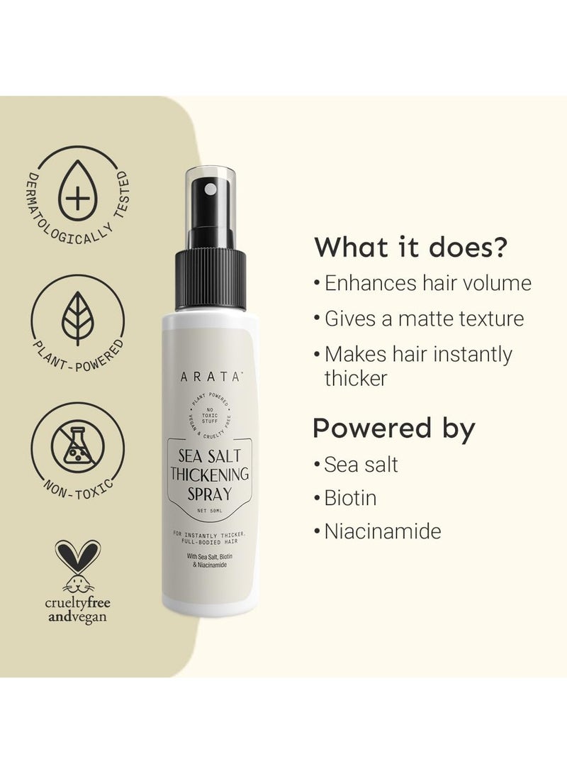 Arata Sea Salt Thickening Hair Spray Infused With Sea Salt, Biotin & Niacinamide For Instantly Thicker, Full-Bodied Hair