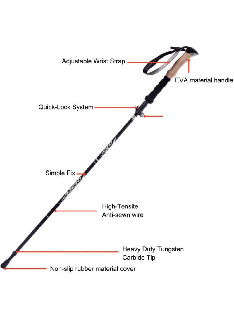 Light weight Trekking Hiking Adjustable Aluminum Walking Poles or Stick with Quick Lock System for Hiking Camping Outdoor