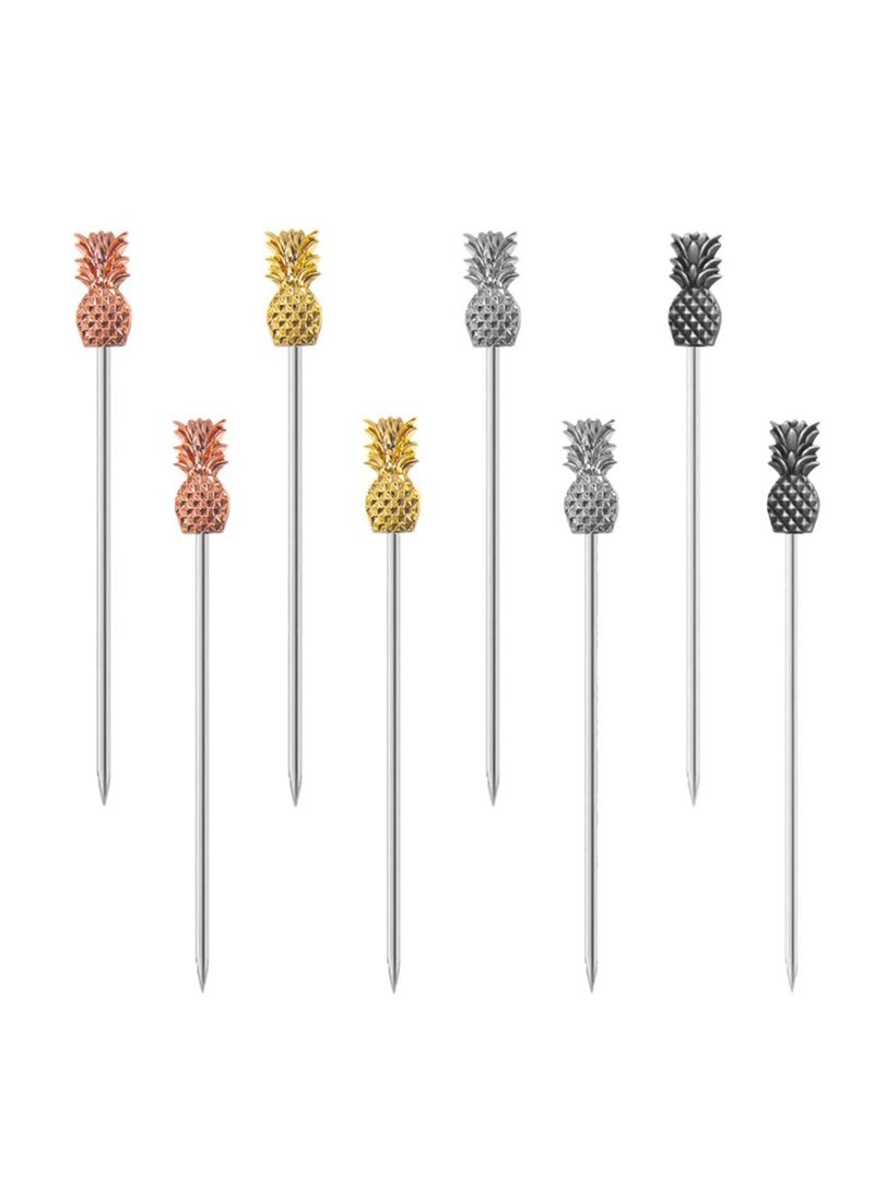 Cocktail Picks, Set of 8 Stainless Steel Reusable Toothpicks Drinking Pick Reusable Garnish Skewer Party Decorative Sticks for Party Reunion Drinks Appetizers Olives Fruits Barbecue Snacks (Pineapple)