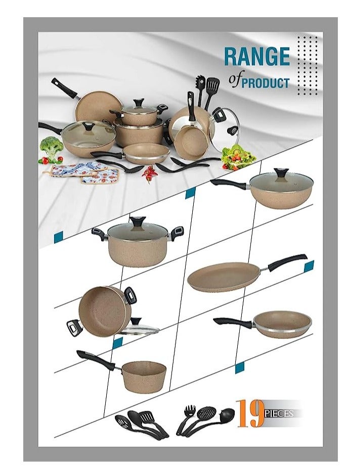 AR Cookware 19-Piece Cookware Set - Aluminum Pots And Pans - Non-Stick Surface - Tempered Glass Lids - PFOA Free - Frying Pan, Casserole With Lid, Saucepan With Lid, Kitchen Tools