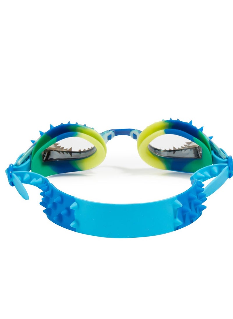 Dino-Mite Prehistoric Times Swim Goggles for Kids - Anti Fog, No Leak, Non Slip, UV Protection - Hard Travel Case - Lead and Latex Free