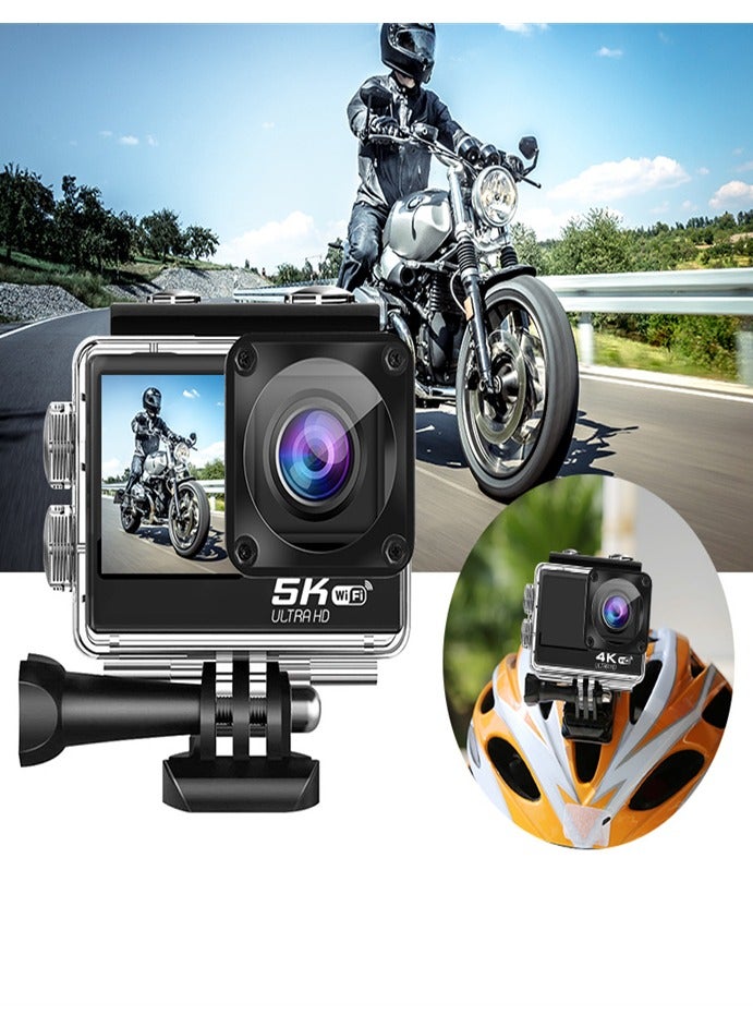 5K WiFi Action Camera 170° Wide Angle, Anti-Shake Action Camera Waterproof Remote Control Action Camera with Remote Control and Accessories