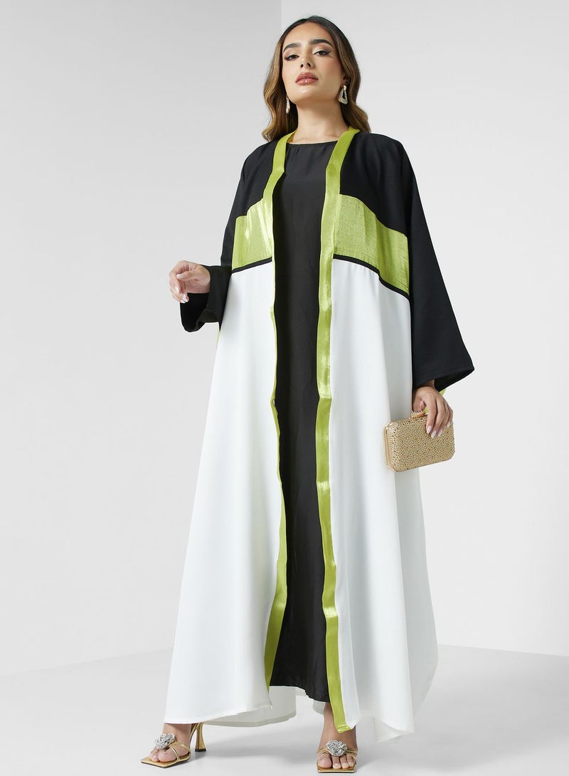 Colorblock Detail Abaya With Sheila